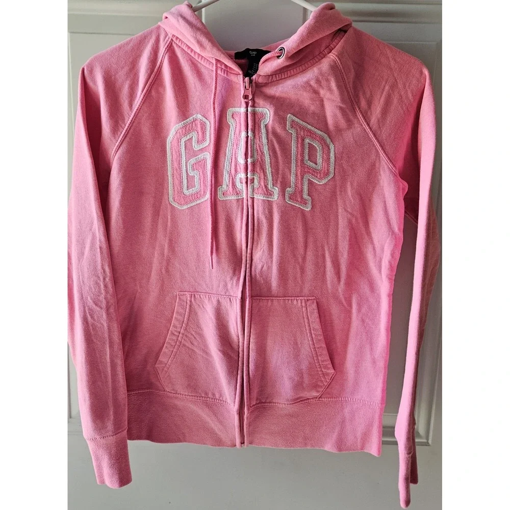 Gap Girls Pink‎ Full Zip Hoodie Sweatshirt Logo Front Size Small Youth